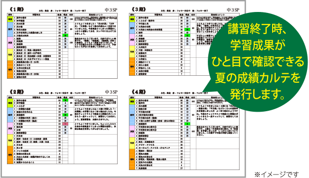 講習終了時、学習成果がひと目で確認できる夏の成績カルテを発行します。