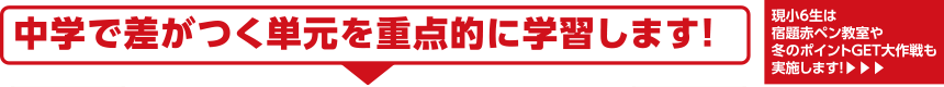 中学で差がつく単元を重点的に学習します！ 現小6生は宿題赤ペン教室や冬のポイントGET大作戦も実施します