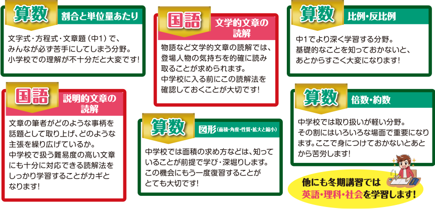 他にも冬期講習では英語・理科・社会を学習します！