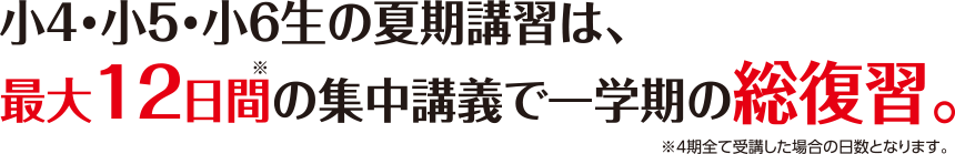 小4・小5・小6生の夏期講習は、最大12日間の集中講義で一学期の総復習。
