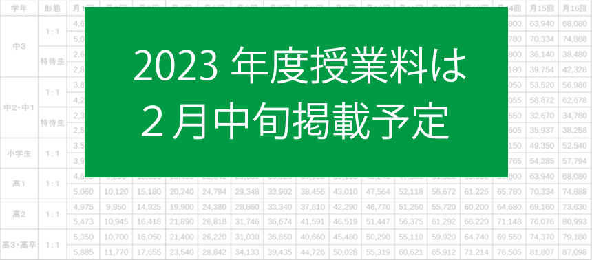 個別指導(1:1)コース授業料(※上段:本体価格、下段:税込価格)