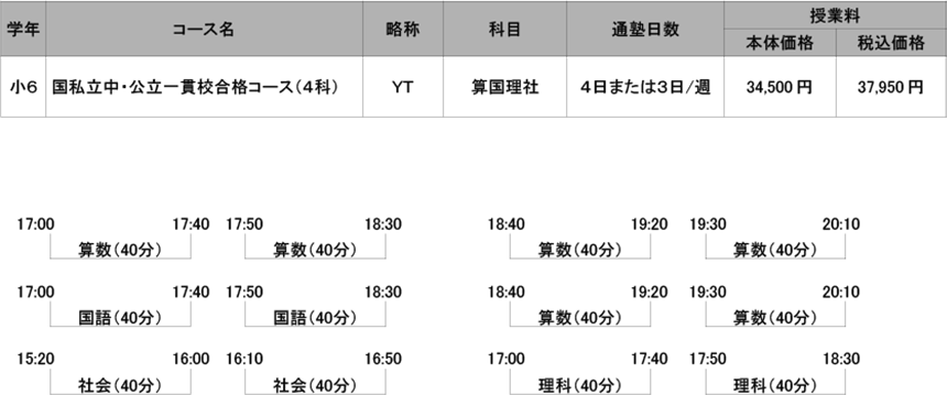 国私立中・公立一貫校合格コース(YT)