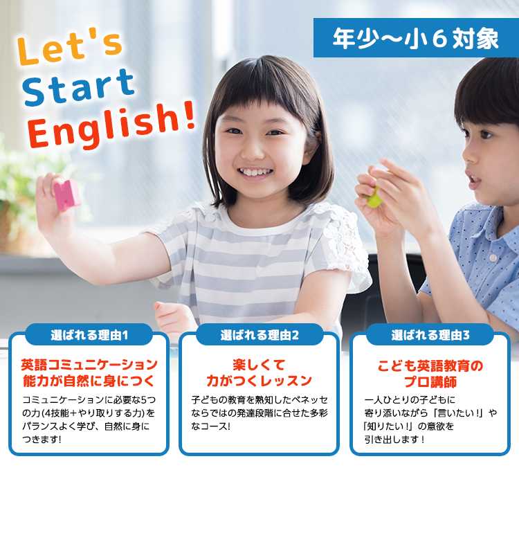 年少〜小6 使える英語力が身に付く英語教室　レッスン満足度97%　※会員保護者アンケート2018年2月実施